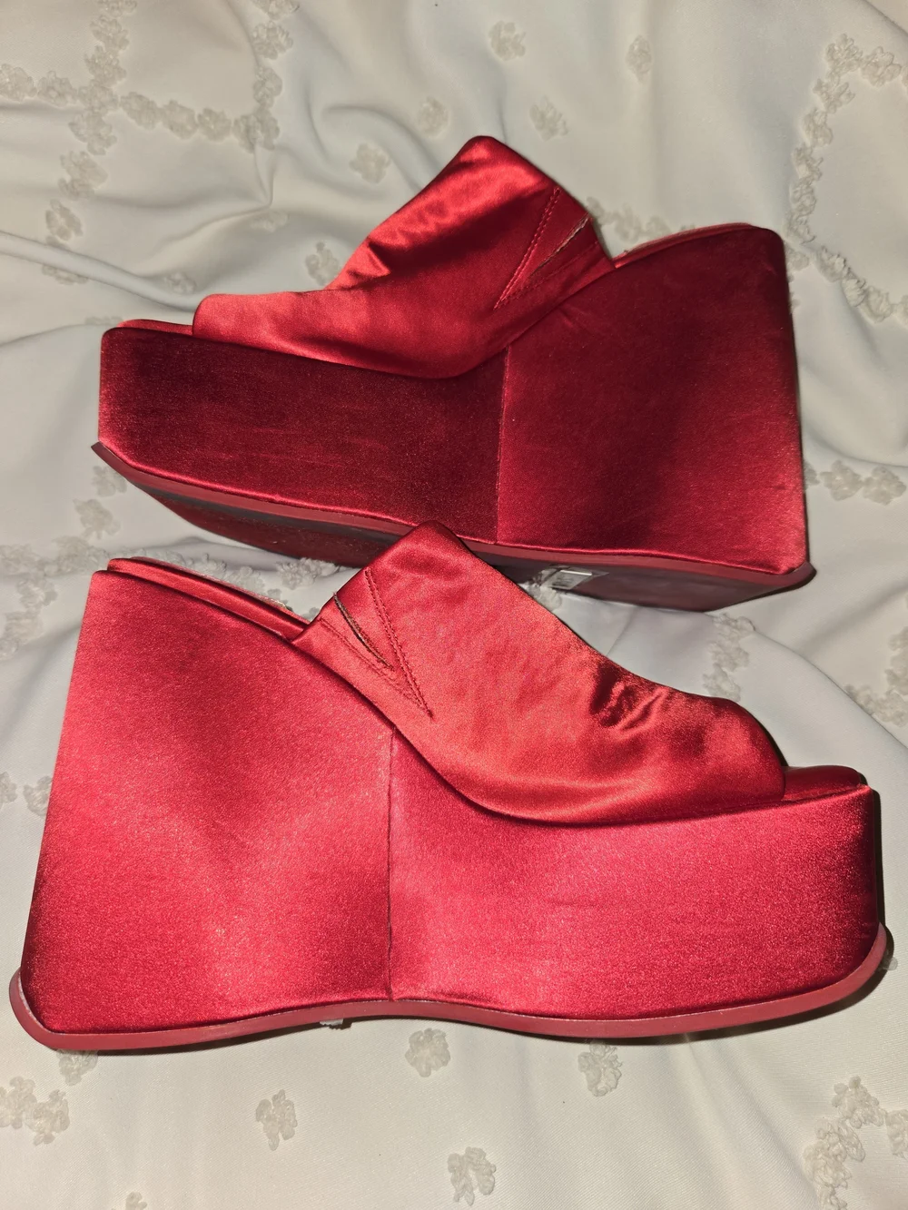 Jeffrey Campbell Sexy Red Satin Platform Mule Heels